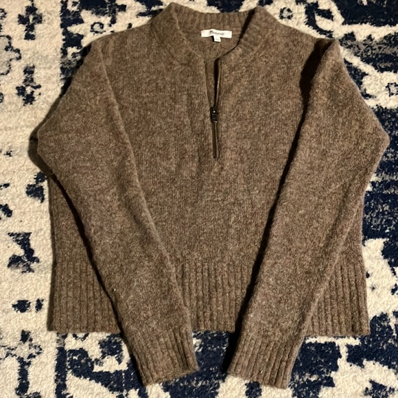 Madewell Women’s Crop Pink/Cream/Brown Alpaca Wool Blend 1/2 Zip Sweater S - Picture 8 of 11